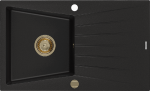 Granitinė virtuvinė plautuvė Mexen Cesar su sifonu, Juodas+Gold, 775 x 470 mm