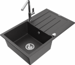 Granitinė virtuvinė plautuvė Mexen Bruno su mai&scaron;ytuvu ir sifonu, Juodas granite+Chrome
