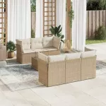 Sofa Sofos komplektas su pagalvėlėmis, 7 dalių, smėlio, poliratanas