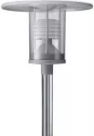 Signify PHILIPS Grandeville LED parko &scaron;viestuvas 830, balta lamelinė uždanga, &Oslash;250 mm, &Oslash;60/70 mm stiebui, aliuminis, be. Pilkas &scaron;viestuvo gaubtas &Oslash;600 mm.