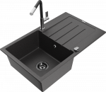 Granitinė virtuvinė plautuvė Mexen Bruno su mai&scaron;ytuvu ir sifonu, Juodas granite+Juodas/Chrome