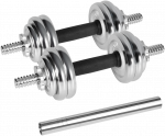 REBEL ACTIVE chromuoti reguliuojamo svorio hanteliai dėkle, 15 kg, su &scaron;tanga