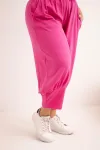 Moteri&scaron;kos Plus Size kelnės žemu liemeniu su elastine juosmens juosta, rožinės spalvos