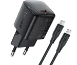 Įkroviklis Acefast A118 30W GaN USB-C + USB-C į USB-C kabelis 1,2 m juodas