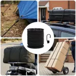 Bungee virvės su kabliukais 6 mm Juoda PP ir guma