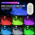 Neovsuny led salono ap&scaron;vietimas automobiliui, magnetinis led usb jutiklinis &scaron;viestuvas, rgb 7 spalvų, reguliuojamas salono ap&scaron;vietimas automobiliui, įkraunami mobilūs jutikliniai priedai, naktinė salono lemputė, 4 vnt.