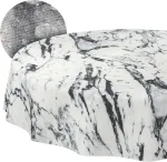 Staltiesės audinys, plaunama staltiesė, lengvai prižiūrima staltiesė su lotoso efektu, atspari purvui ir vandeniui, skirta naudoti viduje ir lauke, apvali 140 cm, cutting edge marble juodas