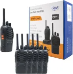 Rinkinys su 8 vienetais, 6 ne&scaron;iojamos radijo stotelės PNI PMR R40 PRO, komplekte yra baterijos, įkrovikliai ir ausinės