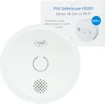 Dūmų jutiklis PNI SafeHouse HS261 su &bdquo;Wi-Fi&ldquo;, valdymas per &bdquo;Tuya Smart&ldquo; programėlę, 3V baterijos maitinimas, 85dB, garsinis ir vaizdinis signalas, tylusis aliarmas