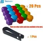 Senvenelec 20 vnt. universalūs 17 mm plastikiniai veržlių dangteliai, skirti automobilių ratų veržlėms, varžtų dangteliai, ratų gaubtai, 17 mm ratų veržlių dangteliai. su 1 nuėmimo kabliuku (penkios spalvos)