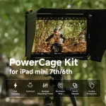 Accsoon Ipad Powercage Mini 8.3 colių su saulės gaubtu, skirtas Ipad Mini A17 Pro/mini 6, suderinamas su Seemo serija, skirta stebėjimui kameroje, su Np-f akumuliatoriaus laikiklio plok&scaron;te po maitinimo &scaron;altiniu