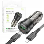Borofone Usb Type-c Pd 38w 3a Quick Charge automobilinis įkroviklis su laidu, juodas