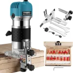 Colfuline freza, skersmuo 6,35 mm, frezavimo įrankis 800 w, kra&scaron;tų freza 28000 aps/min, 6 kintami greičiai, elektrinis rankinis medienos frezeris su 15 frezavimo įrankių rinkiniu medienos grioveliams