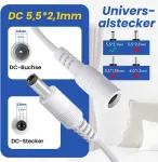 Maitinimo ilgintuvas, 2 vnt. po 10 m, 5,5 mm x 2,1 mm, suderinamas su universaliu 12 V nuolatinės srovės adapterio laidu arba sieniniu įkrovikliu vaizdo stebėjimo kameroms, Led juostelėms ir kt. (baltas)