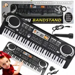 Keyboard vaikams vargonai su mikrofonu elektrinis mokymuisi groti + maitinimo &scaron;altinis