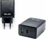 Beline Laidinis įkroviklis 1xUSB i 1xUSB-C 5A 18W juodos spalvos (only head)