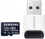 Atminties kortelė Samsung MicroSD kortelė su kortelių skaitytuvu PRO Ultimate 128 GB Micro SDXC atminties kortelė Flash atminties klasė U3, V30, A2