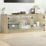 TV staliukas TV spintelė su stiklinėmis durelėmis, ąžuolo, 102x37x42cm