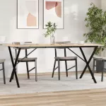 Valgomojo stalas, 180x90x75cm, pu&scaron;is ir plieno, X formos rėmas