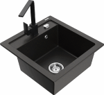 Gold Granitinė virtuvinė plautuvė Mexen Vito su mai&scaron;ytuvu ir sifonu, Metallic juodas/auksinis+Juodas