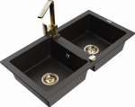 Granitinė virtuvinė plautuvė Mexen Mario su mai&scaron;ytuvu ir sifonu, Metallic juodas/auksinis+Gold