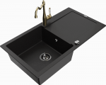Granitinė virtuvinė plautuvė Mexen Leo su mai&scaron;ytuvu ir sifonu, Juodas+Gold