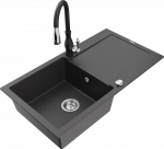 Granitinė virtuvinė plautuvė Mexen Leo su mai&scaron;ytuvu ir sifonu, Juodas granite+Juodas
