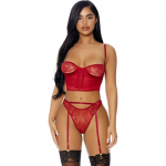 Forplay Fantasy Lingerie Peek Inside 3-Piece Lace Set XL - Bustier & Garter Belt
