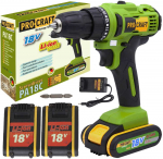 Akumuliatorinis suktuvas - gręžtuvas ProCraft PA18C, 18 V, 2x1.5 Ah, 32 Nm