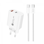 Hurtel A6MaxL 20W USB-A USB-C laidinis įkroviklis su USB-C - USB-C 1m kabelis - baltos spalvos