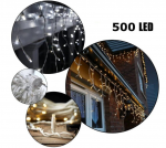 Happy People 500 LED 25 metrai lempučių lauko girlianda varvekliai su baltu laidu, &scaron;altai baltos spalvos flash KK-3