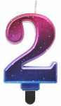 Spalvinga žvakė &bdquo;Night Sky Metal&ldquo; su skaičiumi 2, žvakė tortui
