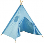 Vaikų žaidimų palapinė, medvilninis tipis su sulankstomais mediniais poliais, vidinė ki&scaron;enė ir langas, 100x100x120 cm, mėlynas žaidimų namelis, vaikų kambario dekoracija