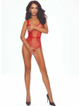 Passion Woman Bodystockings PASSION BS115 Bodystocking Grid Raudona - Refined Openwork Lingerie, Size Range XS-L