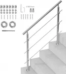 Lauko laiptų turėklas. komplektas su 3 skersinėmis juostomis. ilgis 120 cm. nerūdijančio plieno. su montavimo rinkiniu