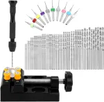 Qwork&reg; rankinis grąžtas su spaustuvu, 60 dalių rinkinys - 48 spiraliniai grąžtai (0,5-3 mm) - 10 Pcb mini grąžtų (0,3-1,2 mm) - su spaustuvu - puikiai tinka "pasidaryk pats" medienos papuo&scaron;alų gręžimui, pakabukų gamybai