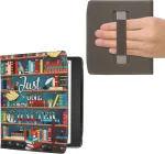 Kwmobile dėklas-knygelė, skirtas pocketbook era/era colour - dėklas-knygelė e. skaityklėms su dirželiu - bibliotekos tema, įvairiaspalvis
