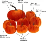 Gresorth rinkinys, 8 vnt., įvairūs dirbtiniai rankų darbo oranžiniai velvetiniai moliūgai, dirbtinio rudens derliaus Helovino dekoracija namams, sodybai