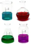 Ckb Ltd rinkinys i&scaron; 4 cheminių laboratorinių stikliukų gėrimams, 50 ml - mokslo tema, naujovi&scaron;ki laboratorijos formos stiklinės ir kolbos, Ckb Ltd