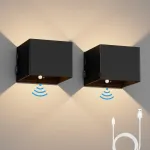 K-bright sieninis &scaron;viestuvas su judesio davikliu, Led, maitinamas baterijomis, su jungikliu, 5 W, įkraunamas Usb, magnetinis koridoriaus &scaron;viestuvas miegamajam, svetainei, laiptams (juodas)