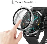 Msm-case juodas dėklas su grūdinto stiklo ekrano apsauga, skirtas Huawei Watch Gt2 46 mm, 9h kietumo Pc dėklas, buferis, plonas pilnas apsauginis dėklas i&scaron;maniajam Huawei Watch Gt2 46 mm