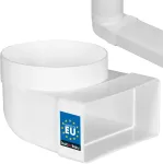 Kotarbau&reg; plok&scaron;čio ortakio nukreipimo detalė 90&deg; vėdinimo ortakiui apvalus-kvadratinis perėjimas 110 x 55 mm plastikinis perėjimo elementas skersmuo 100 mm baltas ortakio jungtis ortakio alkūnė i&scaron;traukiamo oro tiekimo oro kanalas
