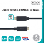 USB-C į USB-C laidas 10 Gbit/s 0.5m, 60W, 3A DELTACO juodas / USBC-1121M