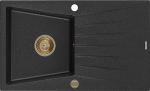 Granitinė virtuvinė plautuvė Mexen Cesar su sifonu, Metallic juodas/sidabrinis+Gold, 775 x 470 mm