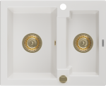 Granitinė virtuvinė plautuvė Mexen Carlos su sifonu, Baltas+Gold, 582 x 475 mm