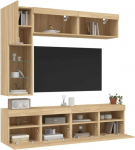 TV staliukas Sieninės TV spintelės su LED lemputėmis, 7vnt., ąžuolo spalvos