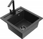 Granitinė virtuvinė plautuvė Mexen Vito su mai&scaron;ytuvu ir sifonu, Juodas granite+Juodas
