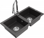 Granitinė virtuvinė plautuvė Mexen Mario su mai&scaron;ytuvu ir sifonu, Juodas granite+Chrome