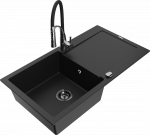 Granitinė virtuvinė plautuvė Mexen Leo su mai&scaron;ytuvu ir sifonu, Juodas+Juodas/Chrome