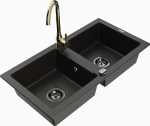 Granitinė virtuvinė plautuvė Mexen Mario su mai&scaron;ytuvu ir sifonu, Metallic juodas/auksinis+Gold